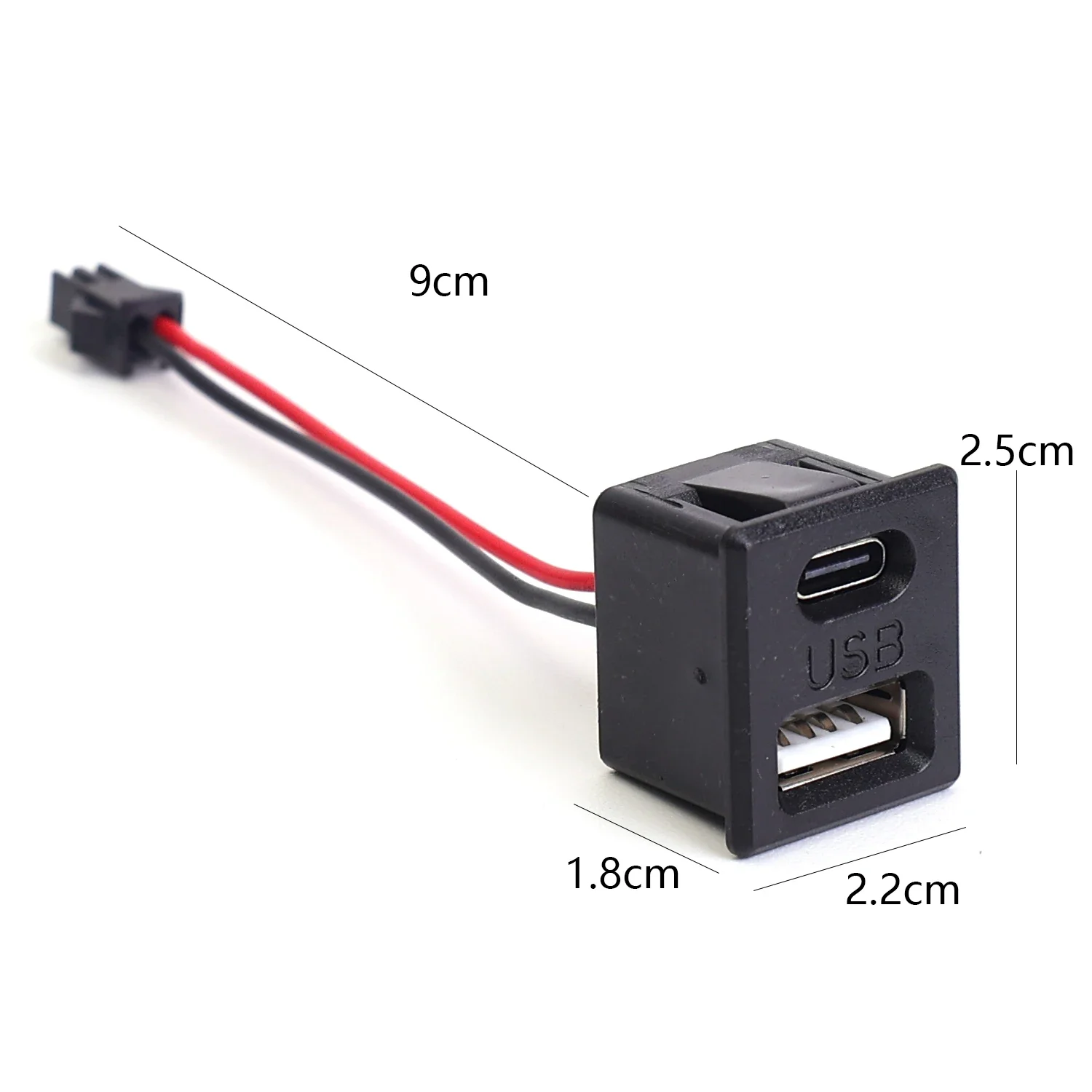 Dual USB & Type-C Car Charging Socket with Black Female Connectors and Cable