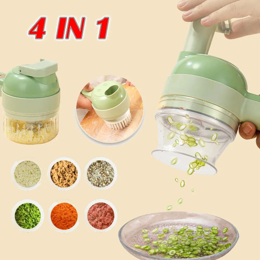 4In1 Electric Vegetable Cutter Set Handheld Wireless Electric Garlic
