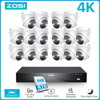 ZOSI 4K 8MP PoE Security Camera System 16 Port 32CH Dual-Disk NVR 4TB AI Detection Audio CCTV Surveillance for Home Business 1