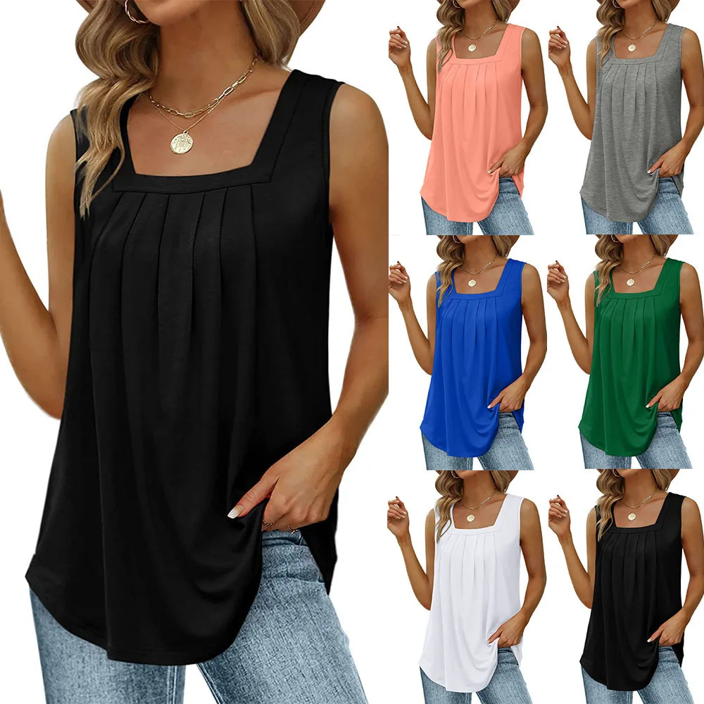 Women Summer Sleeveless Solid Color Vest