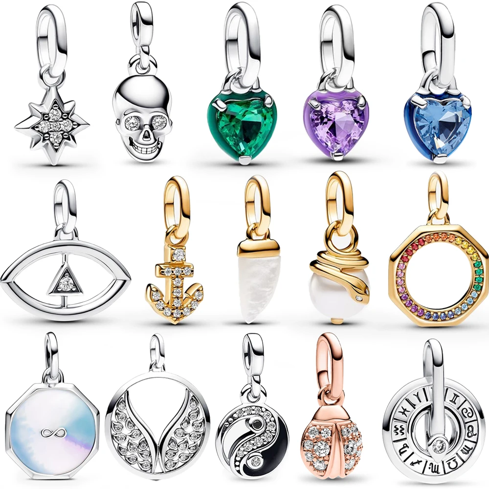 Sparkling Star Mini Dangle silver charm jewelry Fit Brand Me Bracelet 925 Sterling Silver Green Heart Mini Charm Girl Party