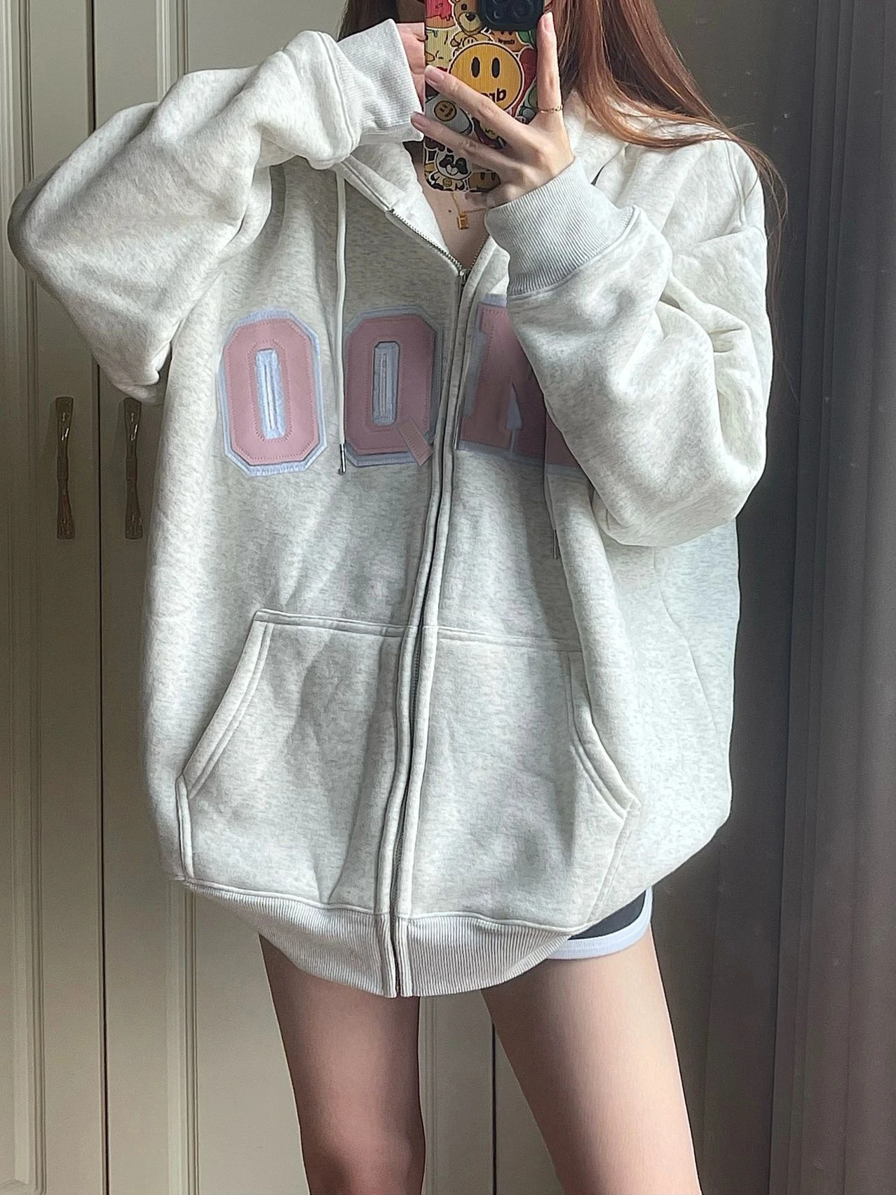 American Style Hooded Sweater Women's Hoodies Spring And Autumn Loose Oversize High Street Patch Embroidered Cardigan Coat