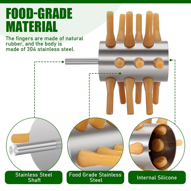 Stainless Steel Chicken Plucker Drill Attachment Chicken Feather Removal Plucker Machine 18-Fingers Chicken Plucker