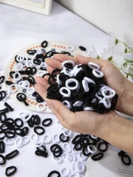 Colorful Nylon Scrunchie Hair Band Set - Elastic Hair Ties - 200pcs (Black white)