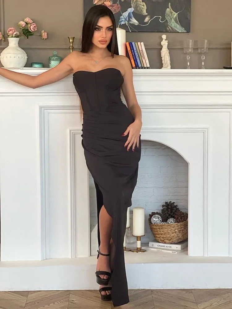 

Black Evening Dresses for Women 2024 Strapless Side Split Sexy Evening Gowns Long Sheath/Column Corset Formal Party Dress