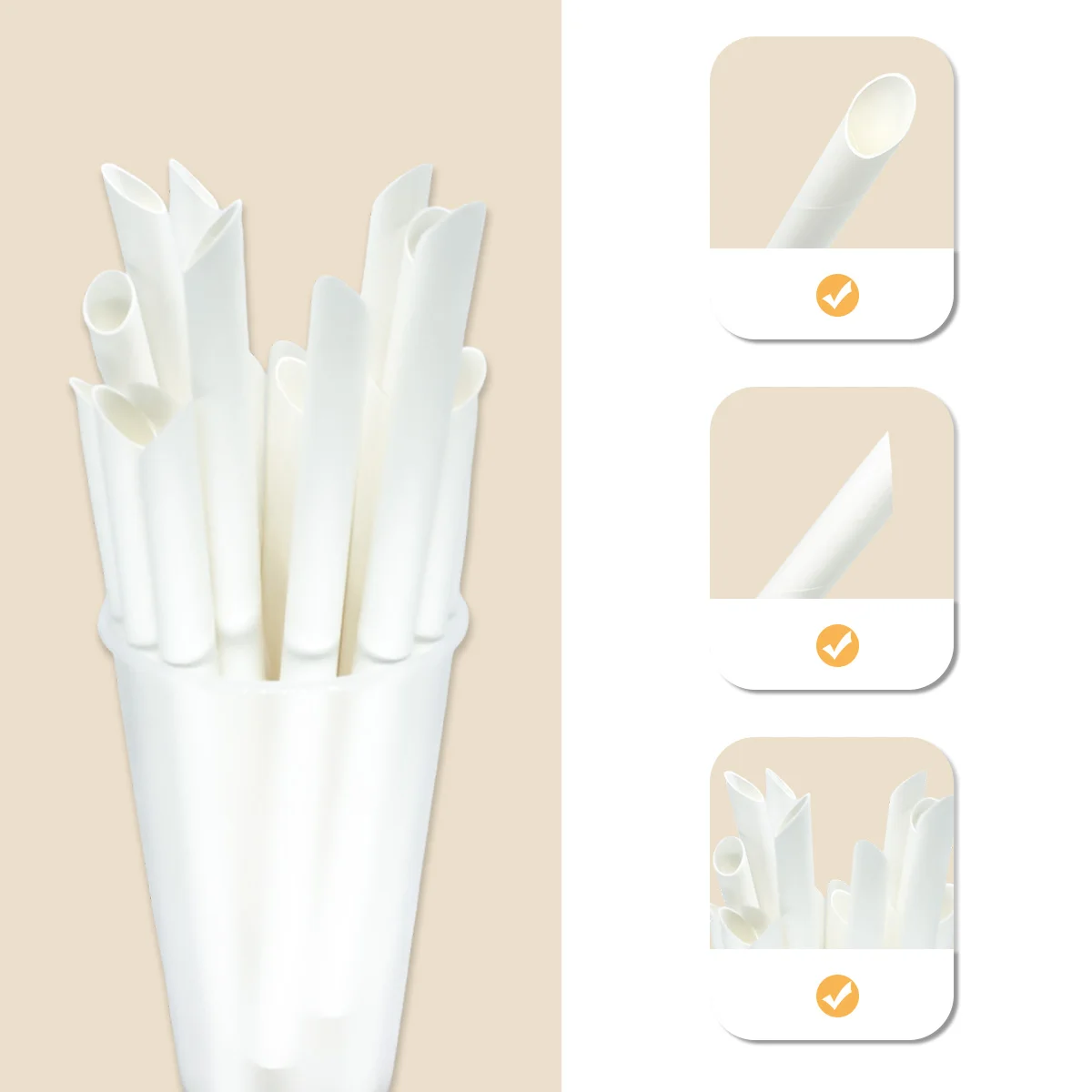 Paper Straws 12mm*190mm White 100p+6*197mm Orange Striped 200p Disposable Party Drinking Straws for Juices Shakes and Smoothies