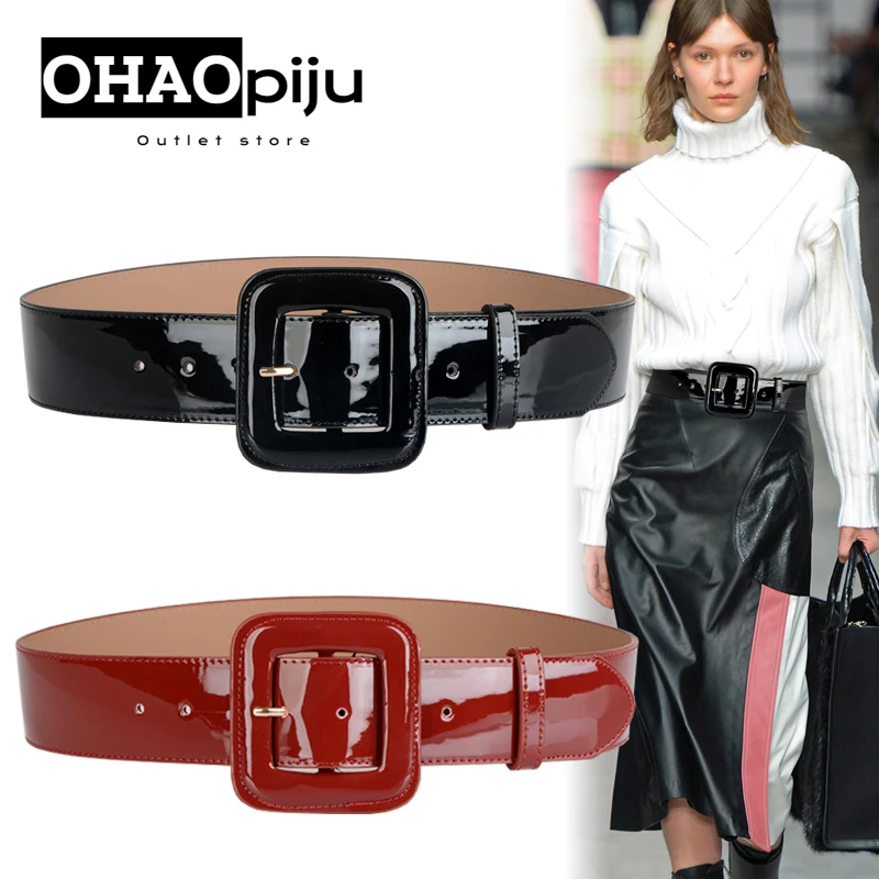 

New 2024 Candy Color Women Leather Belts Wide Black Corset Belt Big Dress Red Waistband Luxury Designer Brand Belts For Women