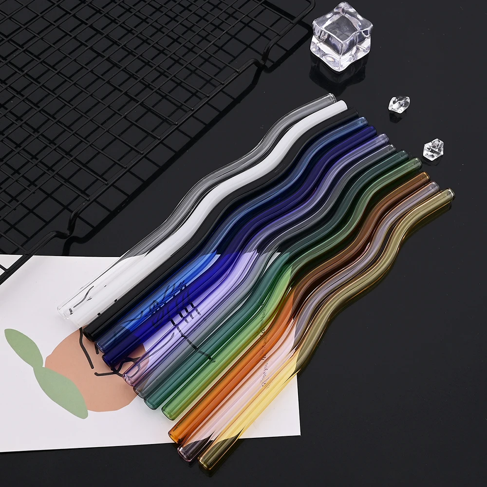 Eco-Friendly Colorful Wavy Reusable Glass Drinking Straws Set - 5 Piece Collection