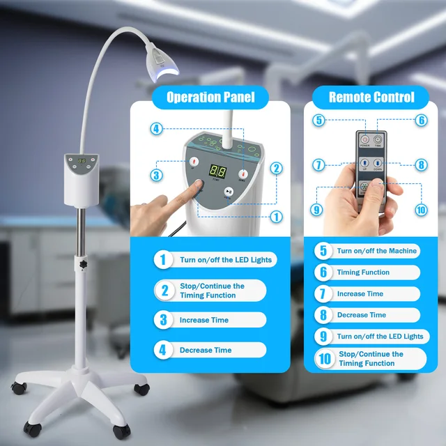 Professional Dental Teeth Whitening Machine Timed LED Cold Light Teeth-whitening Accelerator w/Remote, Universal Wheels, Goggles