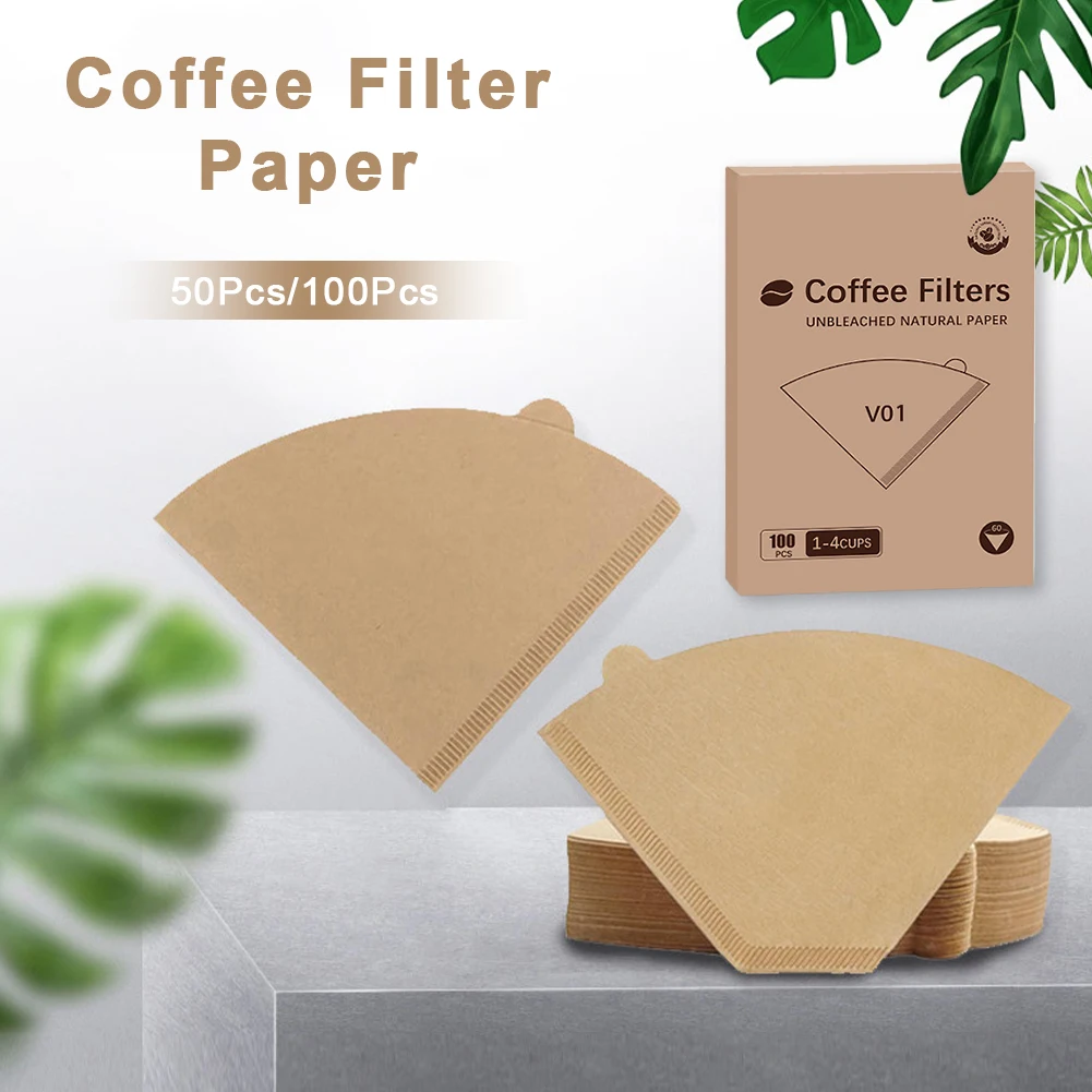 50/100Pcs Unbleached Wooden V-Shaped Coffee Filter Paper Hand Drip Paper Coffee Brewer Filter Bag Coffee Maker Accessories