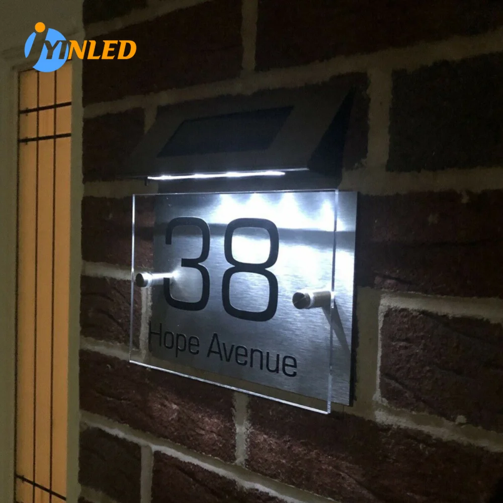 Outdoor House Number Solar Light Address Sign LED Solar Doorplate Wall Lamp Waterproof Plaque Solar Lighting for Garden Street 28 pcs mini traffic signs mini cones traffic light lamp street sign toy educational traffic signs toy