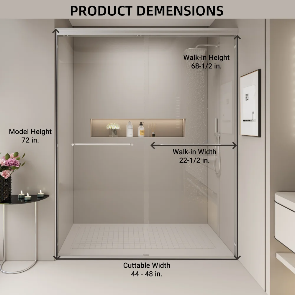 44-48 in. W x 72 in. H Double Sliding Shower Door, Semi-frameless Bypass Bathroom Sliding Door with 1/4" (6mm) Tempered Glass 2