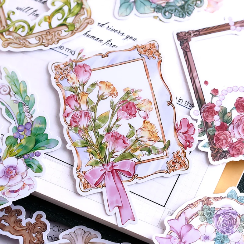 

15pcs Mori Flower Handbook Girl Heart Sticker Cute Diy Album Ins Wind Translucent Decorative Small Material scrapbooking