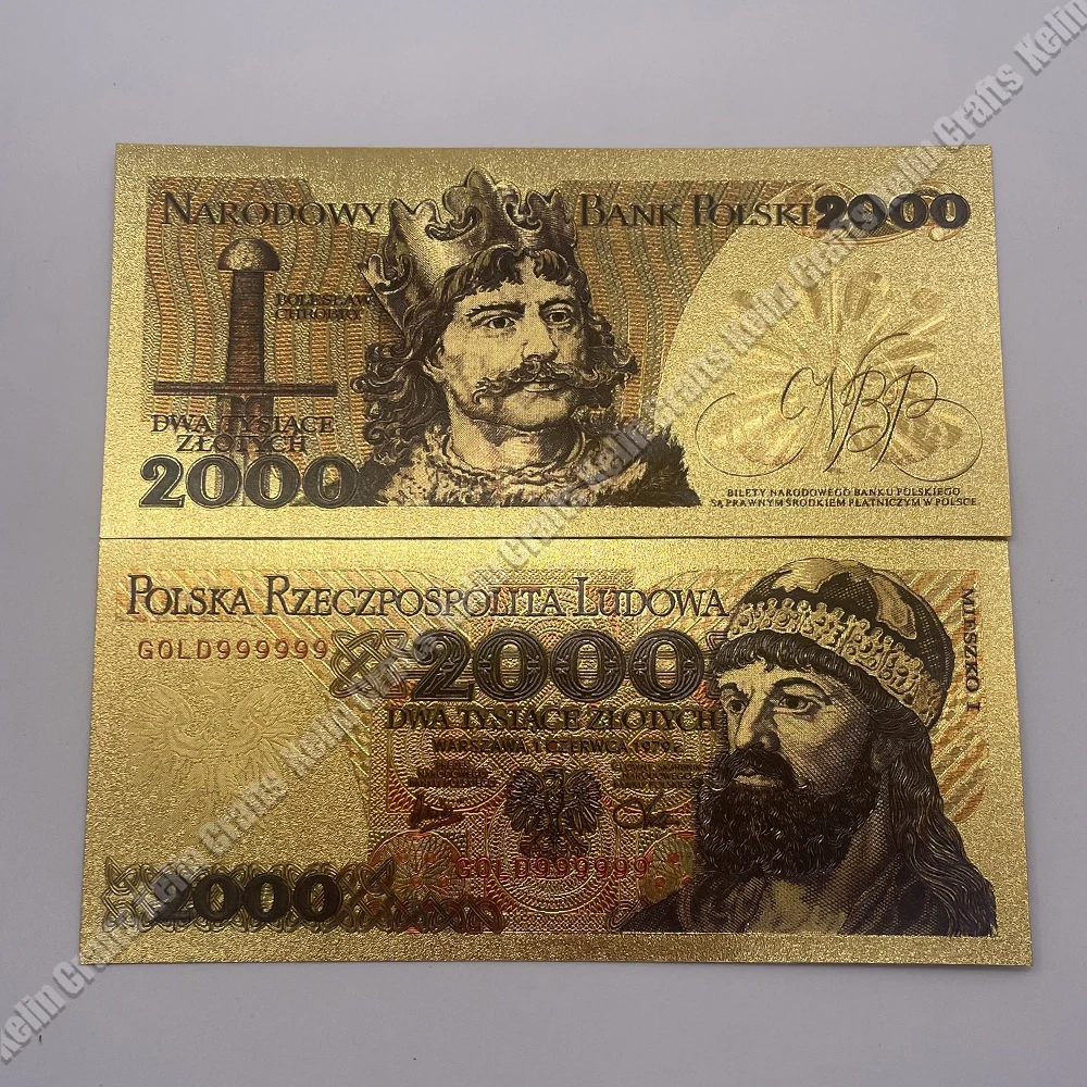 8 types Gold plated Poland Banknotes commemorative banknotes gold plated banknote 2000 5000 10000 20000 50000 100000 200000 500000 PLN dollar for Partriotism Collection