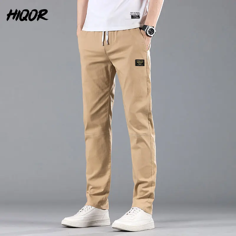 

HIQOR Elastic Waist Casual Pants Men Slim Straight Spring Summer Cotton Breathable Y2K All Match Trendy Business Jogger Trousers