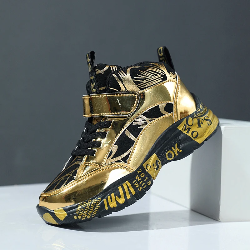 Brand Kids Running Shoes Boys Non-slip Waterproof Casual Shoes Glossy Leather Sneakers Fashion Teenager Trekking Sport Shoes