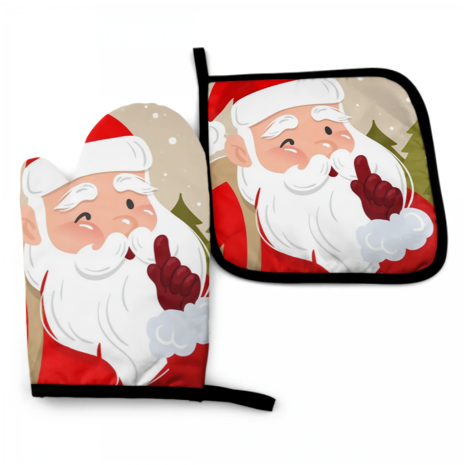 Cute Pink Santa Claus Oven Mitts and Pot Holders Set Merry Christmas  Kitchen Oven Gloves Hot Pads Heat Resistant Handling Cooking Cookware  Bakeware