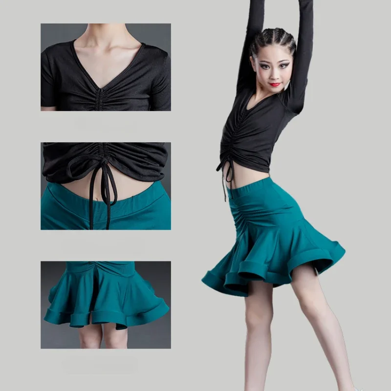 Children Latin Dance Dress Skirt Practice Competition Two Piece Set