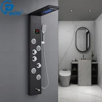 OUIO Black Shower Panel Wall Mounted LED Rainfall Shower Head Rain Massage Stainless Steel Bathroom Shower Panel Bathtub Mixer 1
