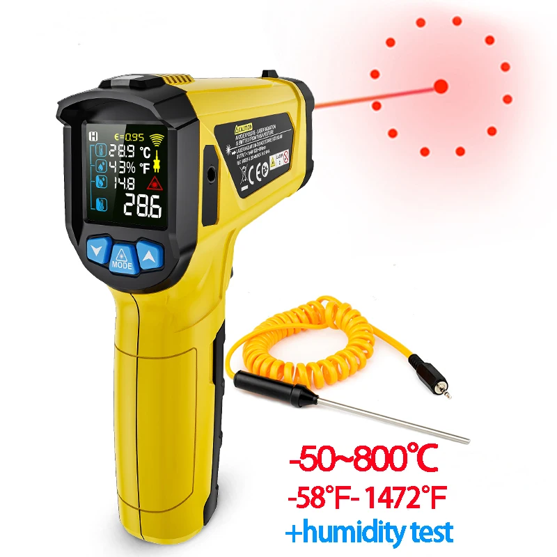 Digital Thermometer digital thermometer infrared thermometer Mestek 800C Digital Infrared Thermometer-50~800℃ Color Screen Pyrometer Data Hold 12:1 D:S Thermometer with Temperature Probe