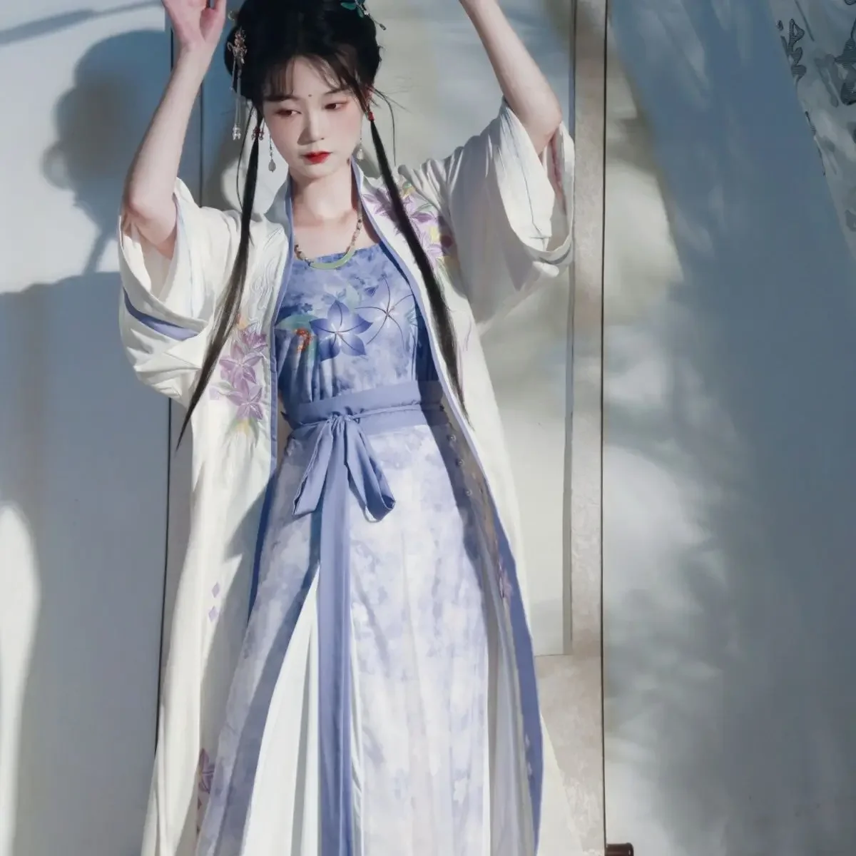 

Original Song Dynasty Elegant Purple Flower Printed Hanfu Dress 3pcs Women Summer Chinese Style Fairy Dress Vestidos Chinos