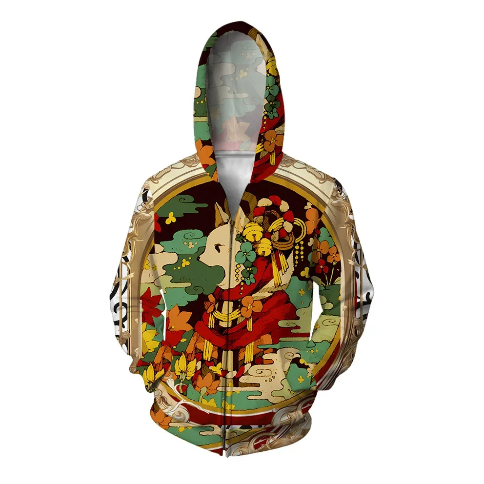 thumbnail image 1 of Sudadera con capucha informal de otoño para hombre, ropa Y2k, estampado de moda, estampado de vaca y caballo, sudadera con capucha y cremallera, ropa para hombre, 1 of 5