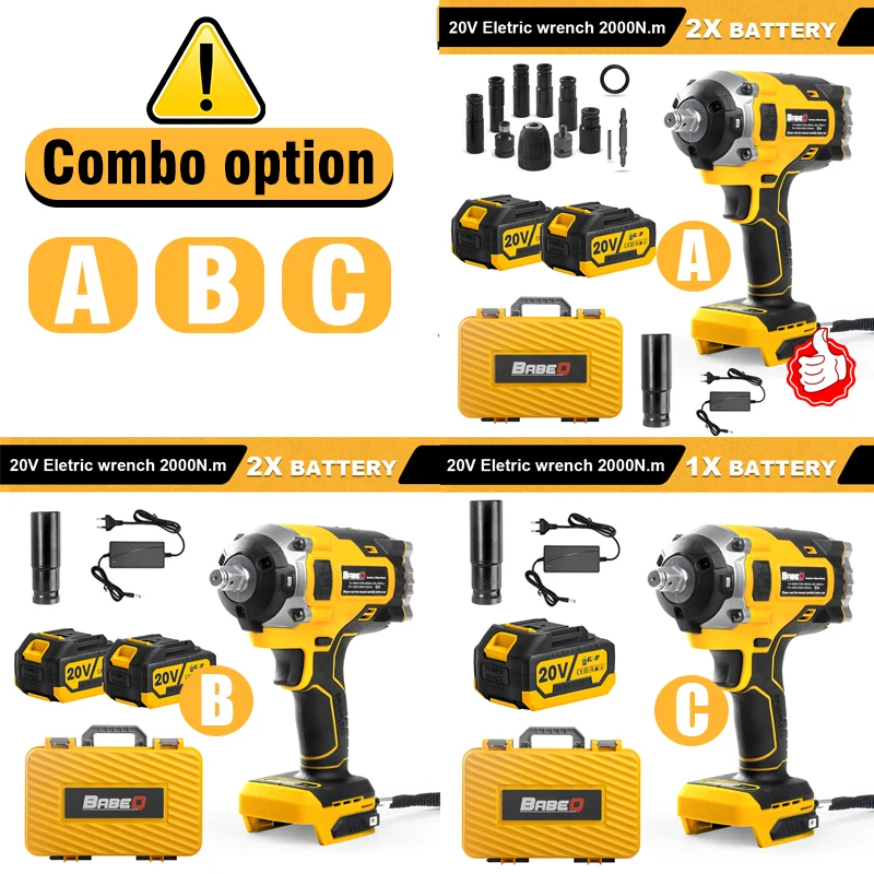 BINGK 2000N.M Torque Brushless Electric Impact Wrench For Trucks 1/2 inch Lithium-Ion Battery Cordless Wrench Driver Power Toos 2