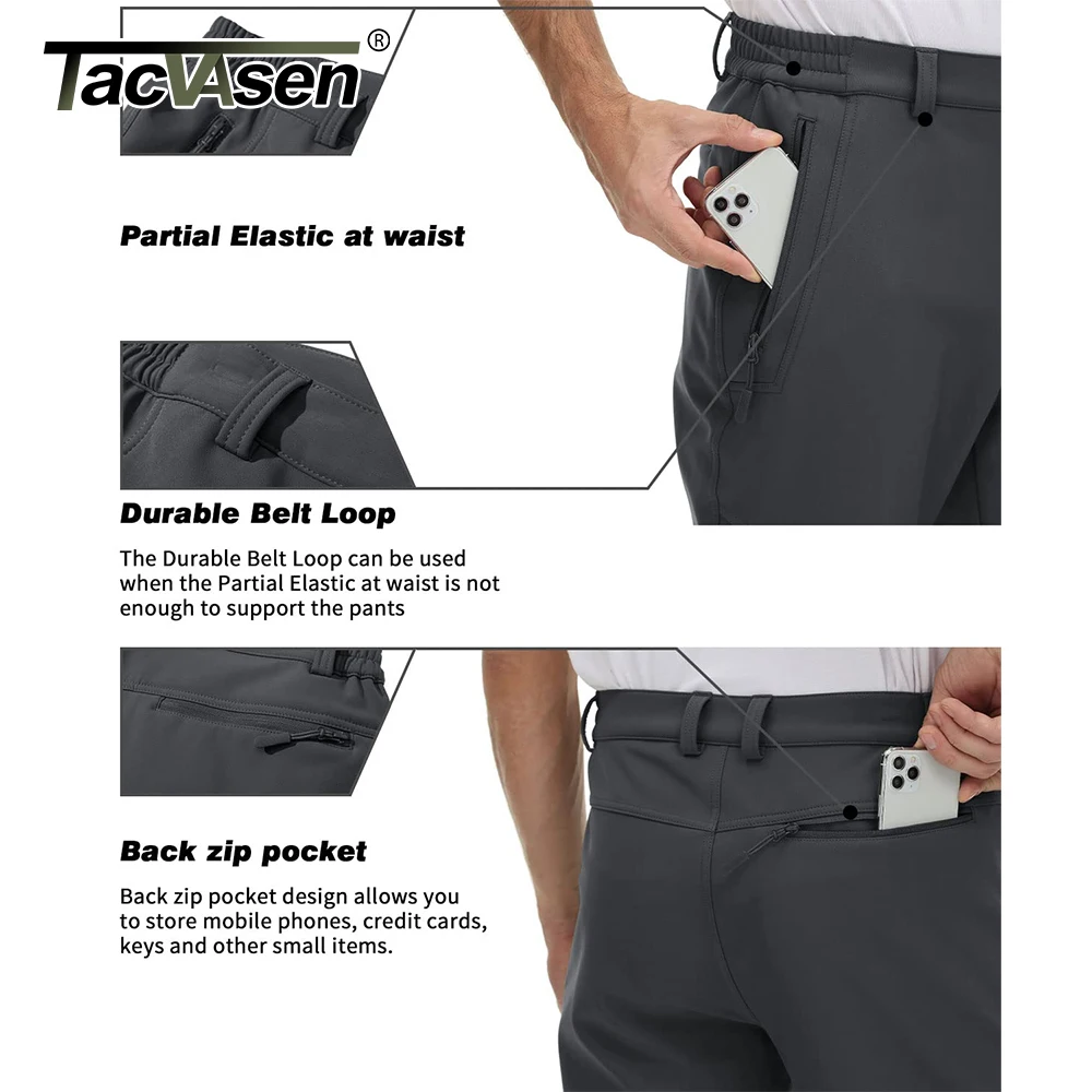 TACVASEN Men's Fleece Lined Thermal Straight Pants Warm Windproof Soft-shell Waterproof Working Outdoors Winter Casual Pants 4