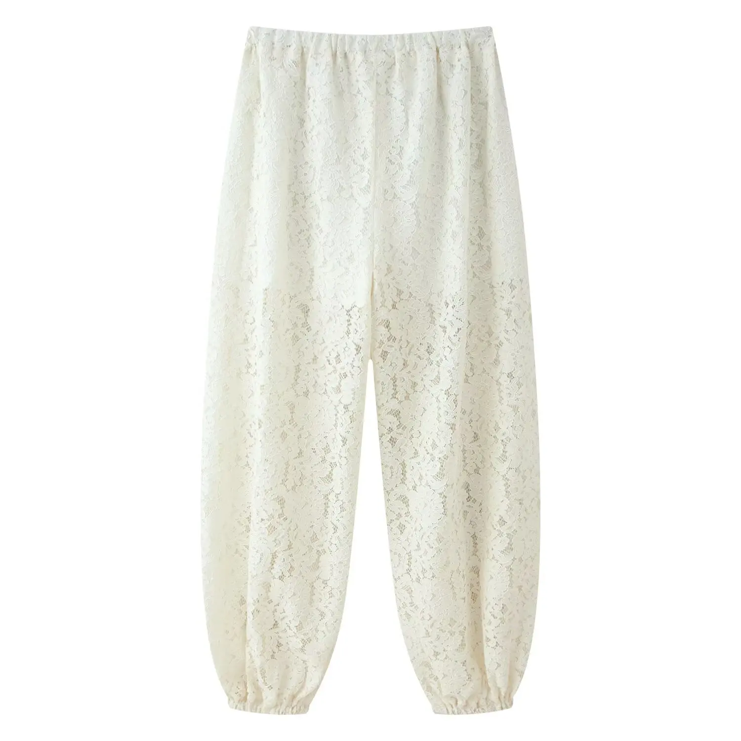 Nlzgmsj 2026 Frühling Sommer Lässige Schicke Spitzen-Damenhose Modische Weite Hose mit Elastischem Bund und Aushöhlungen – Detail 3