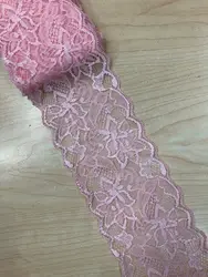 Vibrant Elastic Floral Lace Ribbon - 8cm Wide, Multi - Color Options for DIY Apparel and Sewing (Middle Pink)