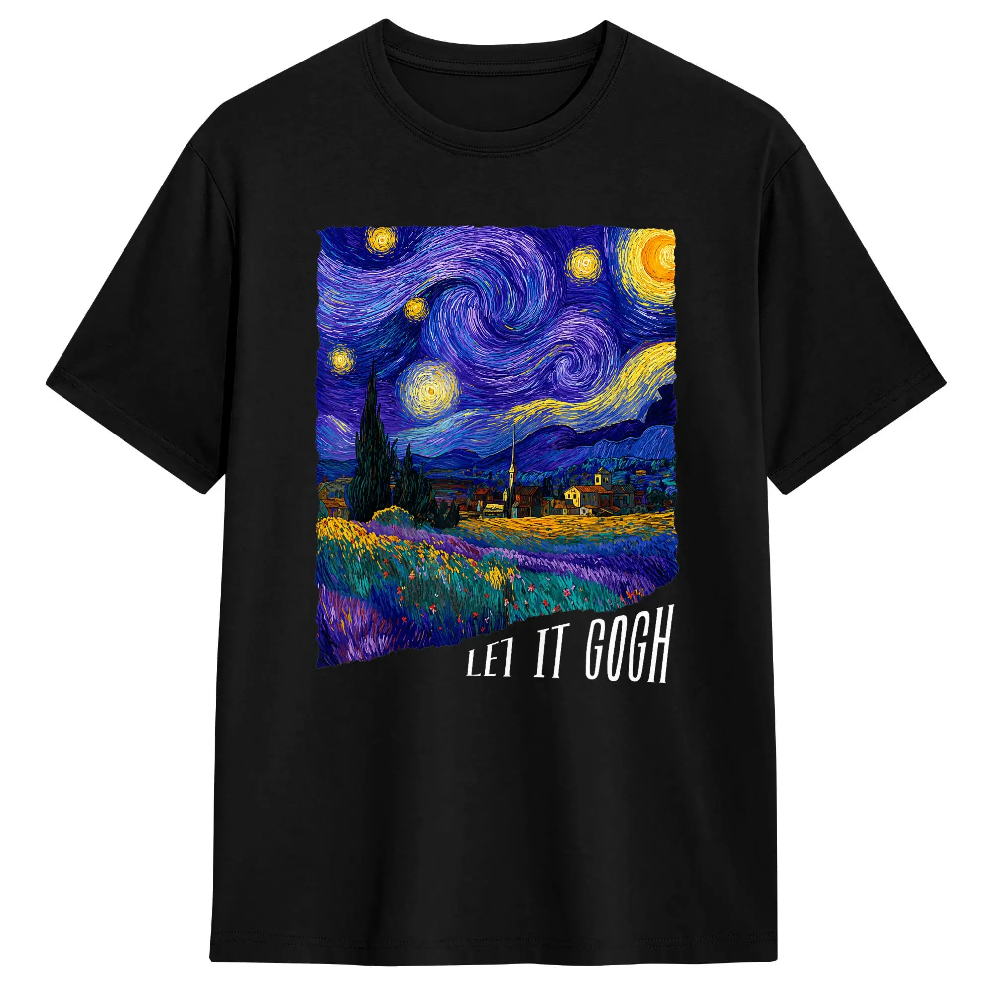 Van Gogh Starry Night Sunflower Graphic Vintage Cotton T-Shirt