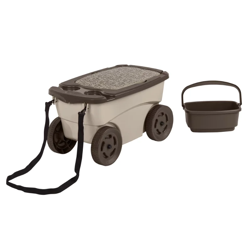 

Suncast Outdoor Rolling Garden Scooter with Wheels & Pull Strap, Light Taupe, 14.5 in D x 24.25 in H x 13.5 in W