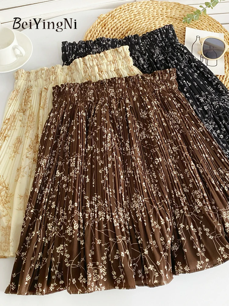 

Beiyingni 2024 летние новые модные женские мини-юбки с эластичной талией, облегающая Корейская короткая юбка Y2K для девочек с цветочным принтом