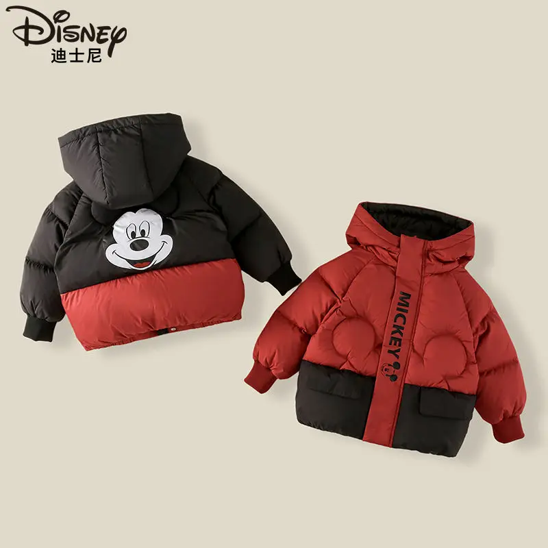 

Disney Mickey Coat Down Jacket Velvet Thickening Cartoon Children Wear Outside Autumn Winter Warm Anime Fashion Unisex Gift