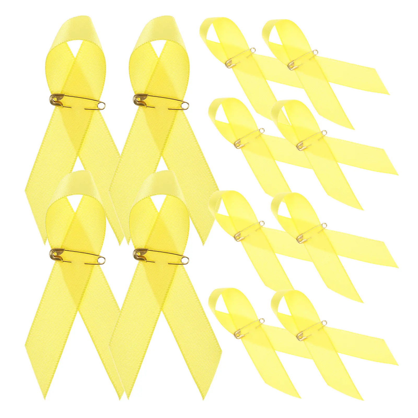 100Pcs 노란색 리본 새틴 옷깃 핀 어린이 인식 리본 핀 자선 기금 모금 이벤트 브로치 지원 예방