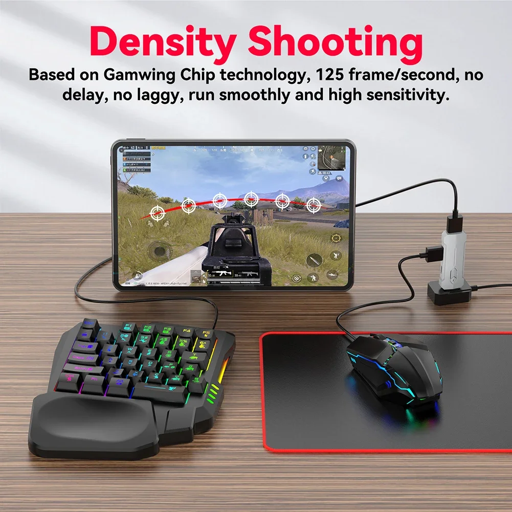 5 in 1 Mobile Game Converter Keyboard Mouse Gaming Set for PUBG Wired RGB Backlit Keyboard with Wrist Rest for Android System