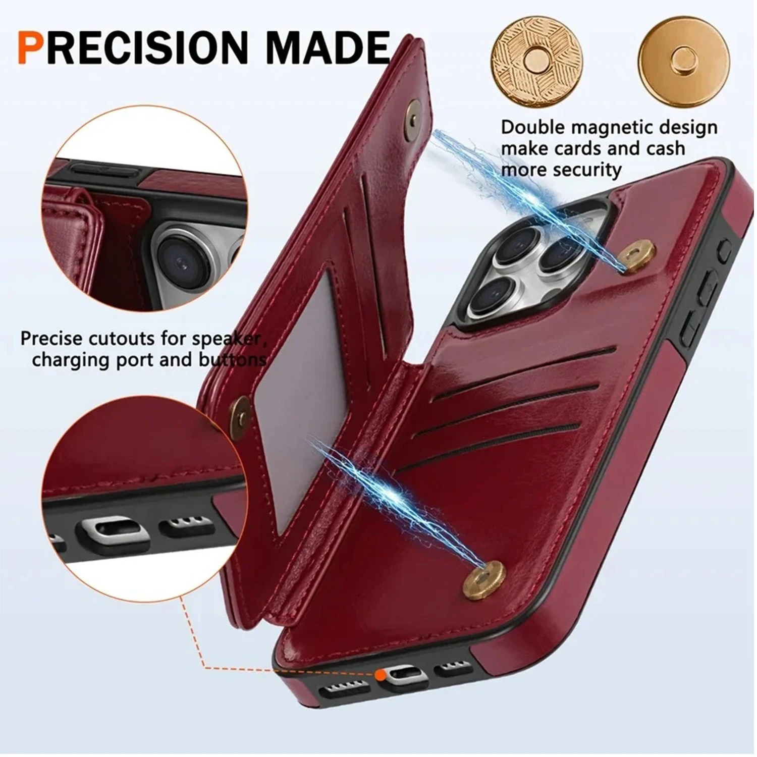 Premium Magnetic Leather Wallet Case with RFID Blocking Protection