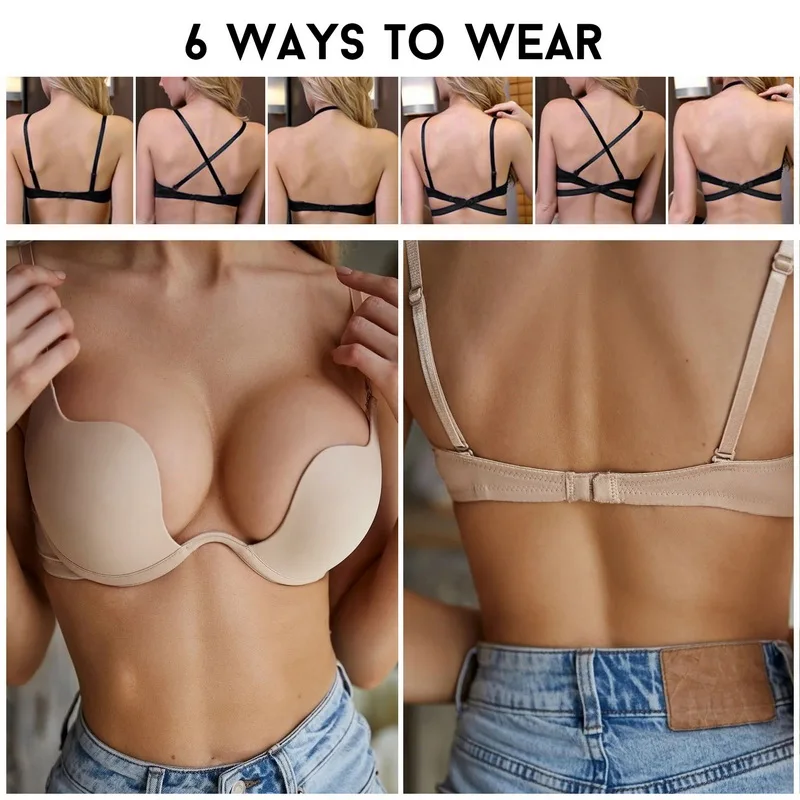 Invisible Backless Bra For Women Push Up Bras Sexy Open Back Underwear Deep  U Low Cut Lingerie Female Lift Up Bralette Intimates - AliExpress