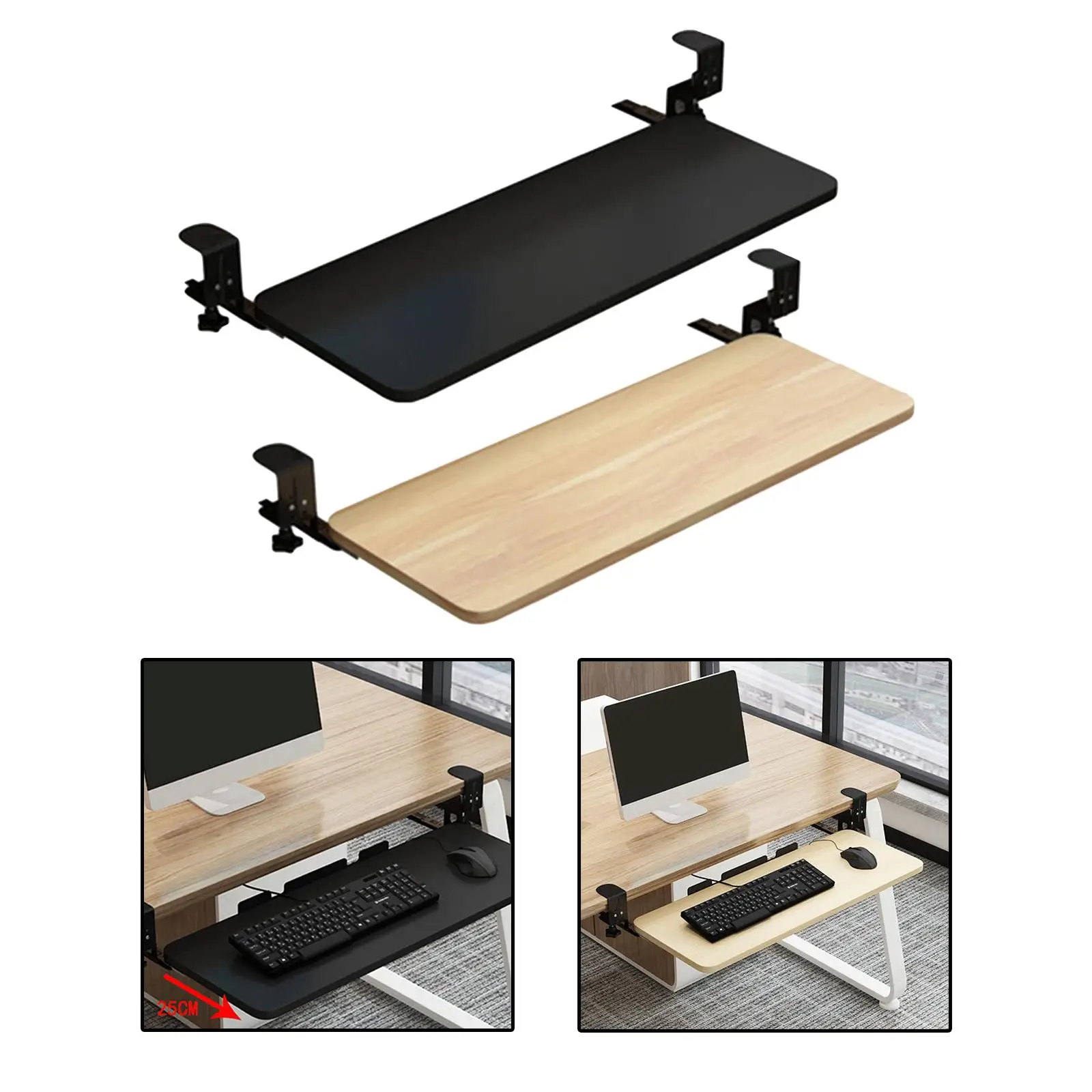  Bandeja para teclado debajo del escritorio, soporte deslizante  para teclado ajustable, estable y duradero, fácil de instalar, aumenta la  comodidad y el espacio de escritorio utilizable, plataformas de teclado de  madera