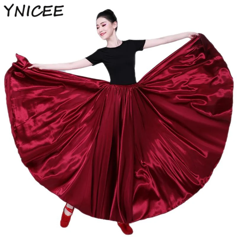 

Women 360 Degree Belly Dance Satin Skirt Tribal Gypsy Costume Long Full Skirts Oriental Spanish Dancer Practice Wear