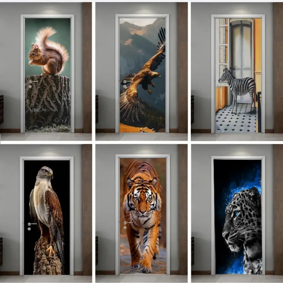 Adesivo Murale 3D Gatto Per Porte, Autoadesivo Rimovibile 77x200cm, Decorazione Salotto Camera Da Letto