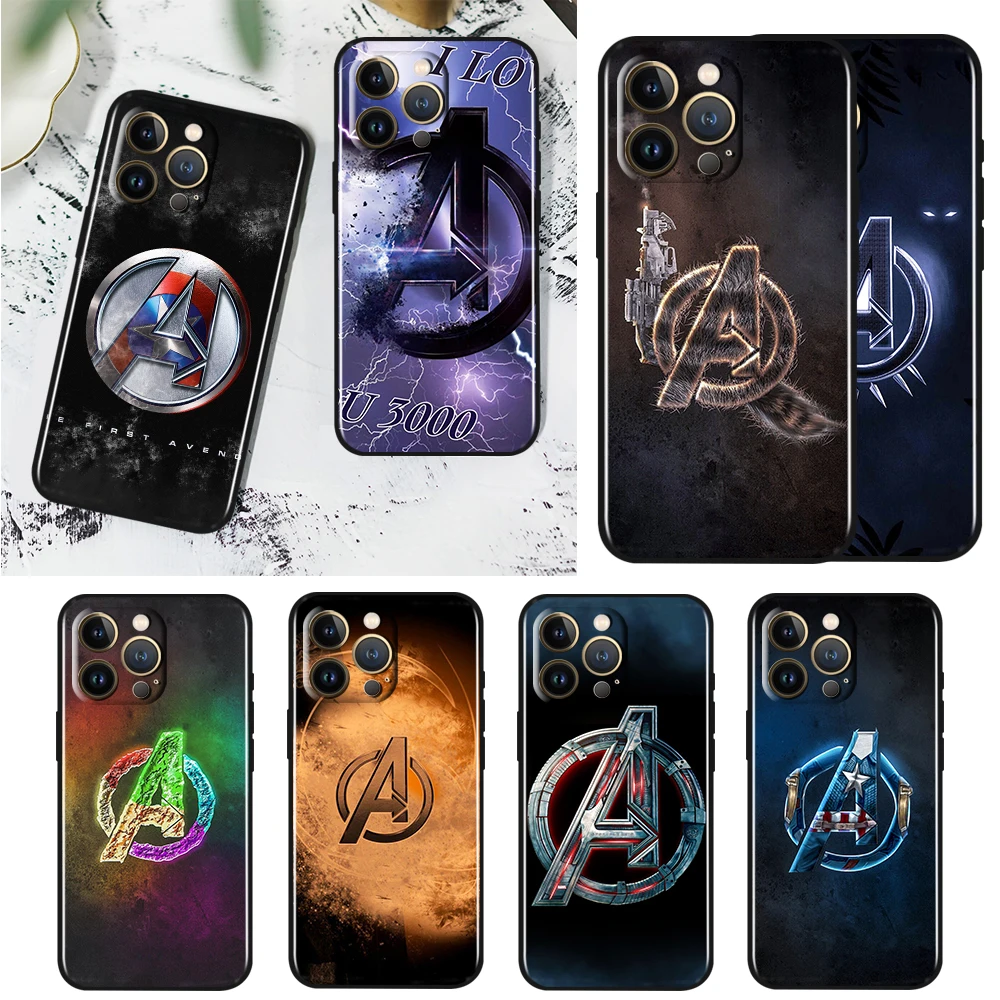 

Marvel Avengers Super logo Case For Apple iPhone 14 13 12 11 Pro Max Mini XS Max X XR 7 8 Plus SE2020 TPU Black Phone Cover