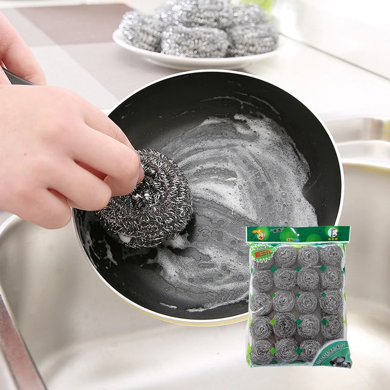 

20pc Brush The Bowl Brush Pot Steel Ball Cleaning Equipment Steel Velvet Pads Household Kitchen Utensils Cleaning Wire Ball Home