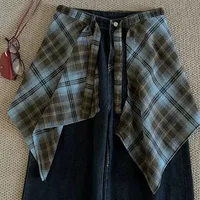 Jupe mi-longue rétro américaine à carreaux pour femme, avec couche intérieure intégrée, jupe courte tendance, style streetwear, décoration pantalon 1