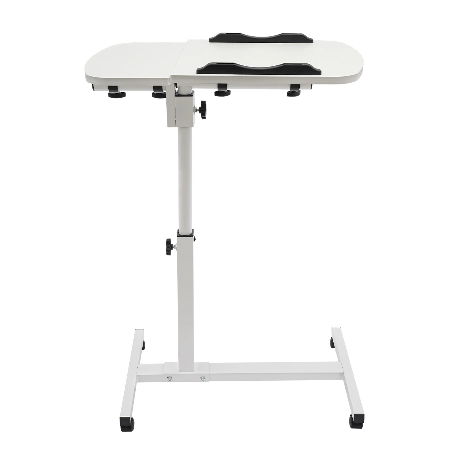 Height Adjustable White Computer Desk Stand with Wheels Adjustable Rolling Laptop Table Suitable for Bedroom Living Room Study
