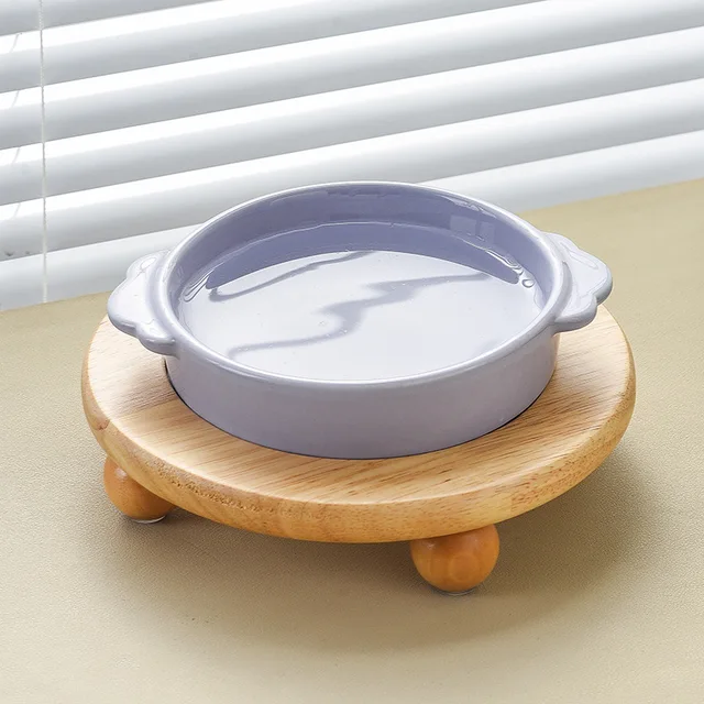 400ml Cat Food Water Bowl Double Pet Ceramic Bowls with Wooden Stand Small Dogs Drinking Eating Basin Plate Pet Supplies 2