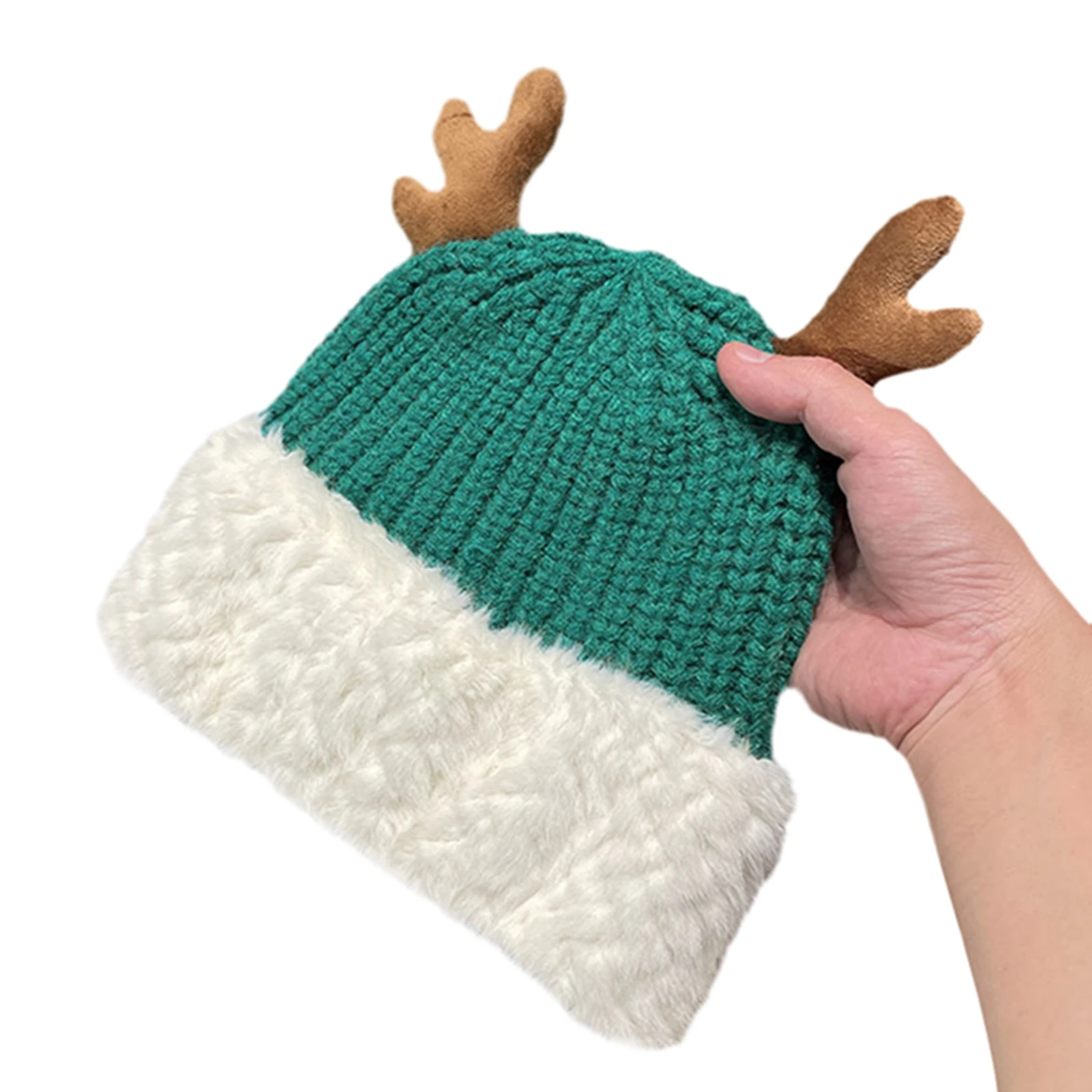 BeQeuewll Christmas Beanie for Women and Men Knit Cap Plush Cartoon Elk Horn Warm Winter Caps Beanie Hat