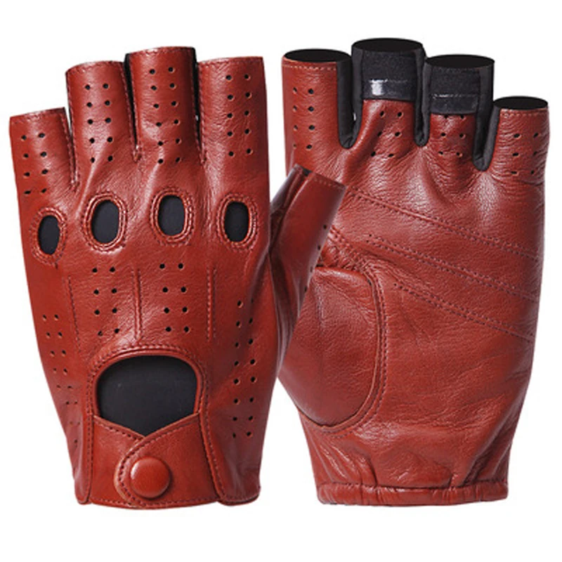 2022 Winter Leather Men\'s Half Finger Gloves Male Thin Outdoor Non-Slip Driving Fingerless Breathable Mittens Guantes Gym Hombre