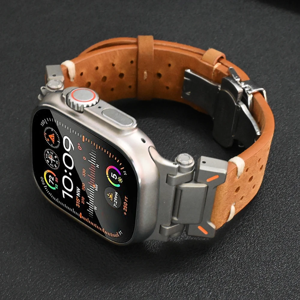 

Кожаный ремешок для Apple Watch Ultra 2, мужской браслет для iWatch 9, 7, 8, 6, 5, 4, 3, se, 49 мм, Series 9, 45 мм, 42 мм, 44 мм