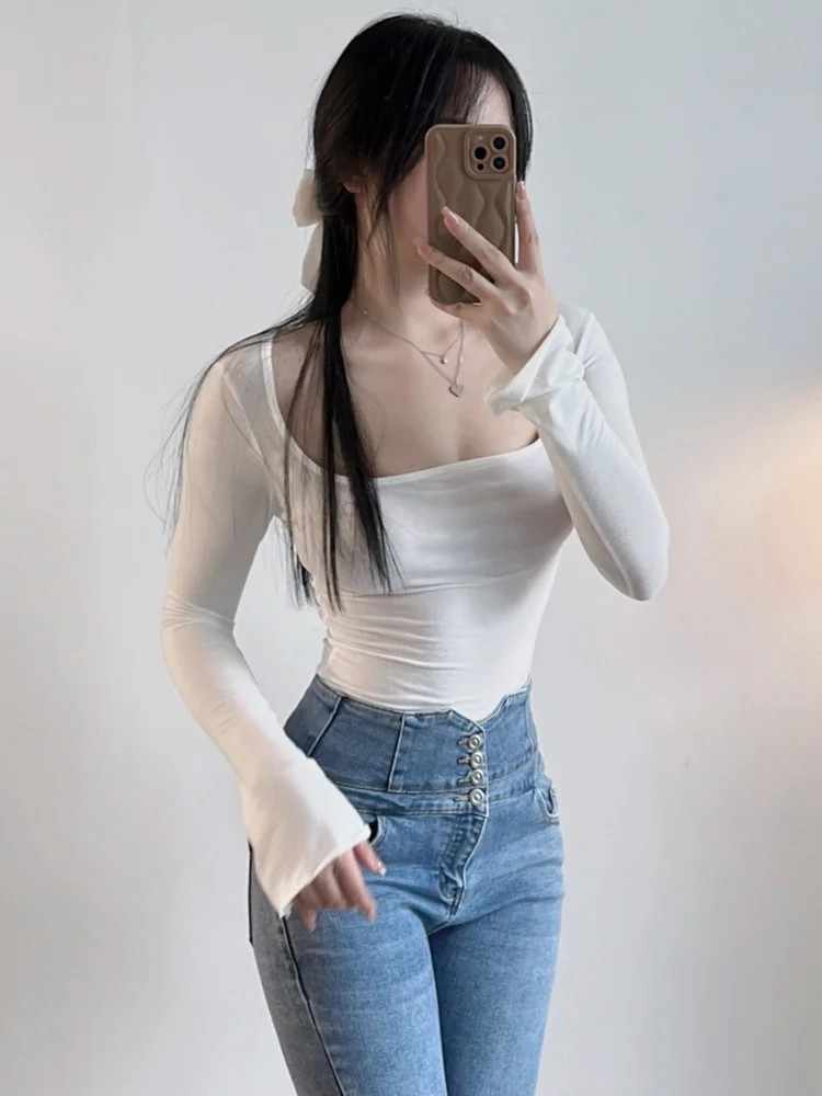 

Футболка женская базовая с квадратным вырезом и длинным рукавом, M959